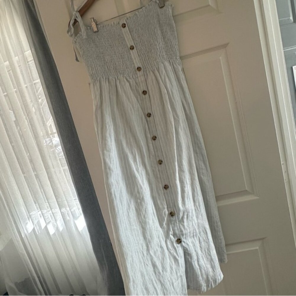 GAP Light Blue Striped Midi Dress Sleeveless Smocked Cotton Sundress Size S
